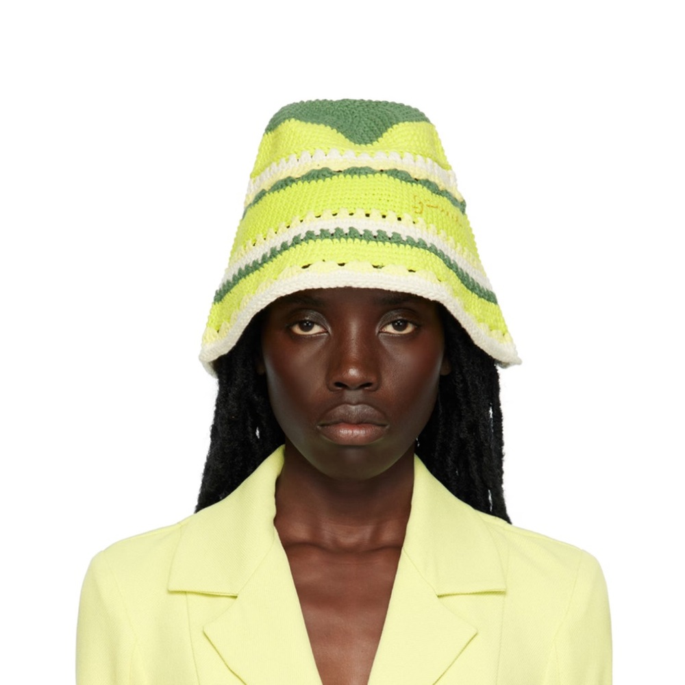 Ganni green embroidered bucket hat - new with tags